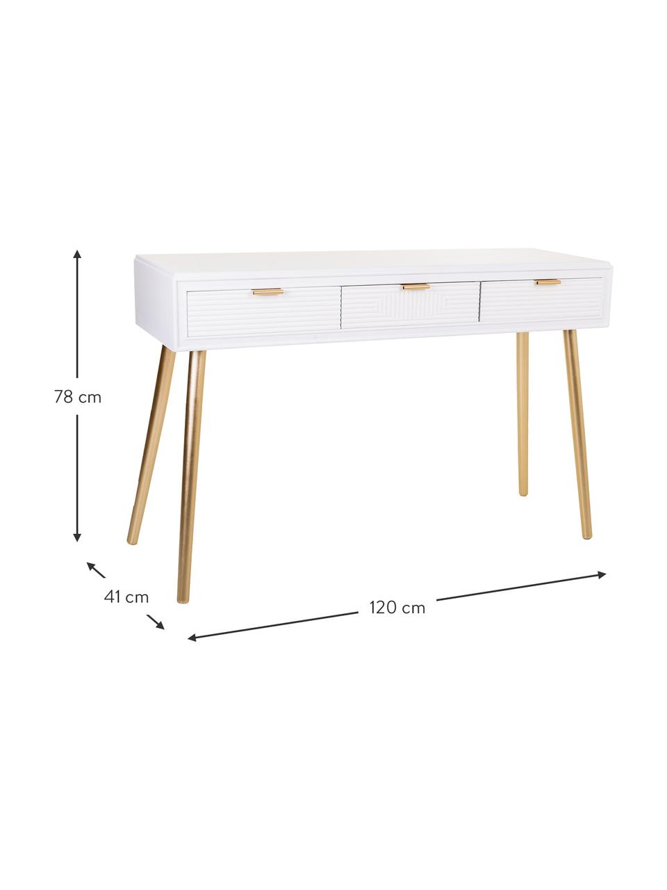 Consola de recibidor de madera Janette, Estructura: tablero de fibras de dens, Mandera pintada blanco, dorado, An 120 x Al 78 cm