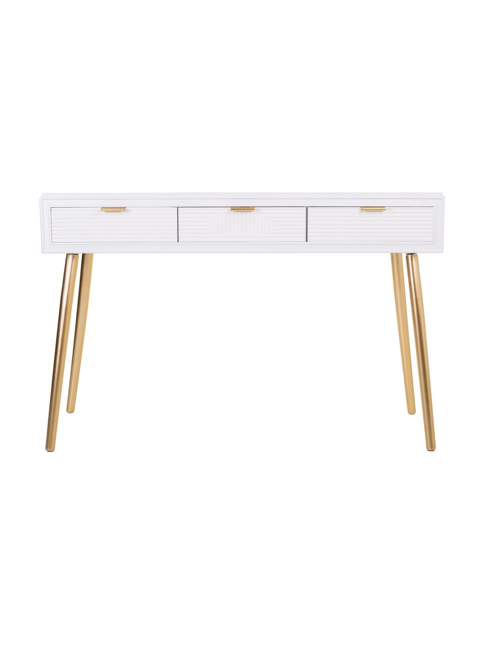 Consola de recibidor de madera Janette, Estructura: tablero de fibras de dens, Mandera pintada blanco, dorado, An 120 x Al 78 cm