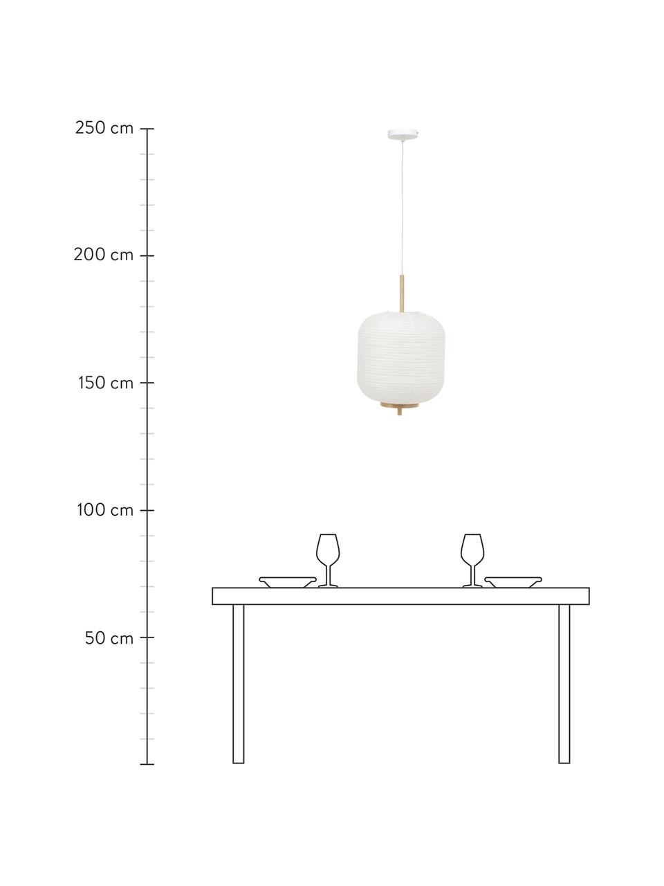 Design hanglamp Misaki uit rijstpapier, Lampenkap: rijstpapier, Decoratie: hout, Baldakijn: gepoedercoat metaal, Wit, Ø 35 x H 63 cm