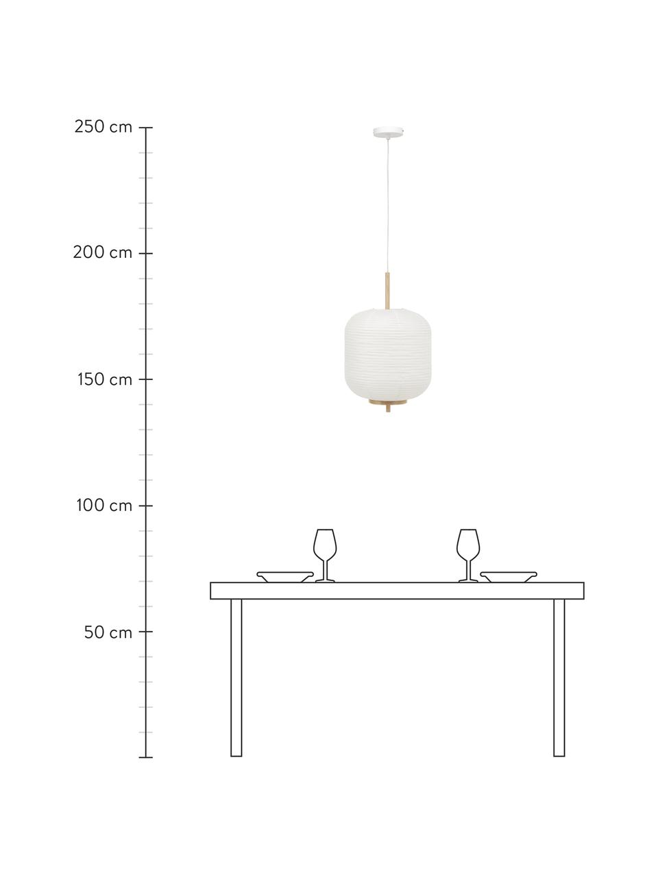 Design hanglamp Misaki uit rijstpapier, Lampenkap: rijstpapier, Decoratie: hout, Wit, helder hout, Ø 35 x H 63 cm