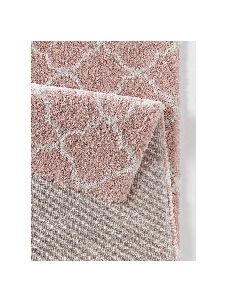 Hoogpolig vloerkleed Luna in roze/crèmekleur, Bovenzijde: 100% polypropyleen, Onderzijde: jute, Oudroze, crèmekleurig, B 80 x L 150 cm (maat XS)