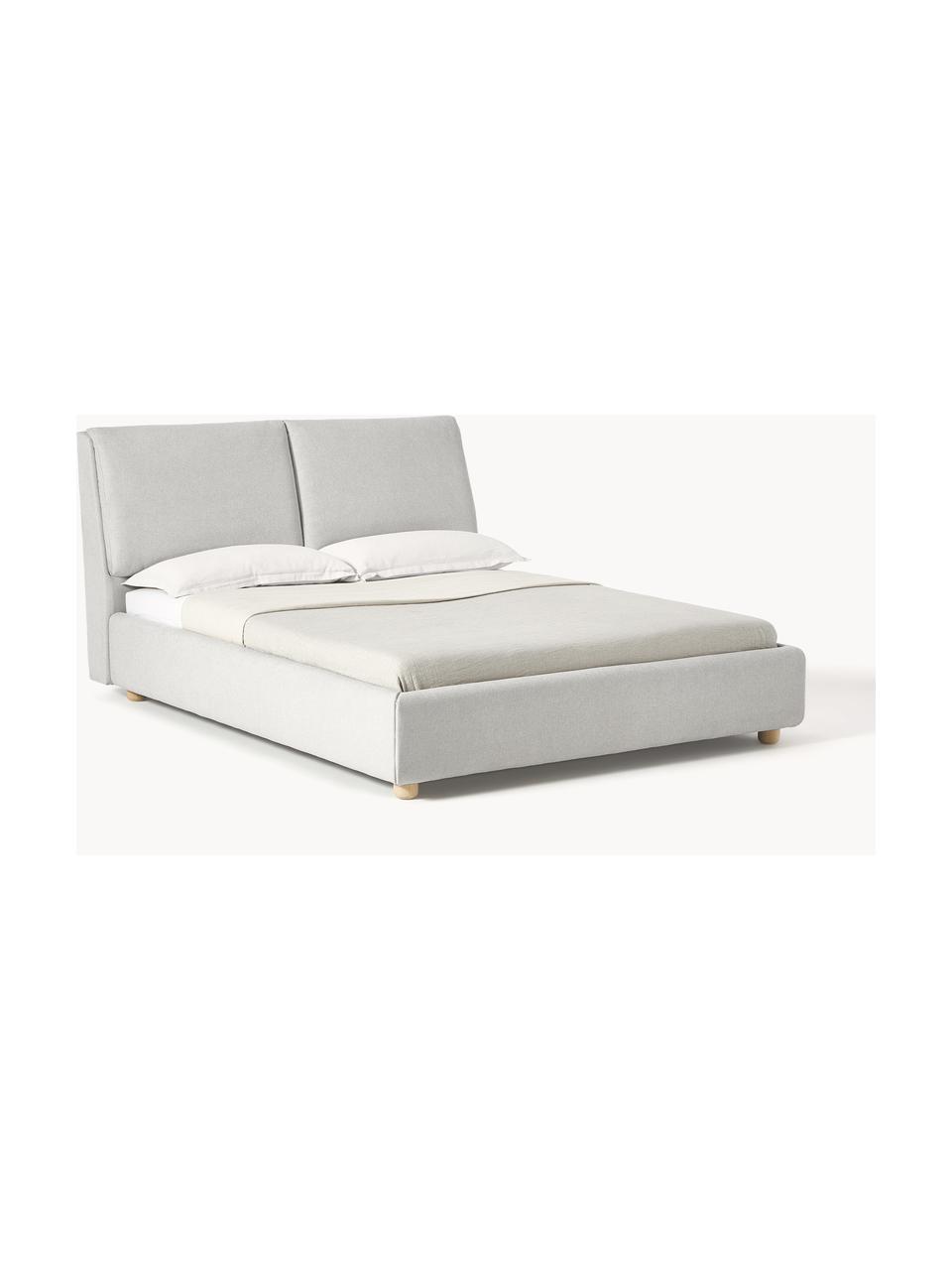 Letto imbottito Laura, Rivestimento: 100% poliestere Il rivest, Tessuto grigio chiaro, legno di quercia, Larg. 140 x Lung. 200 cm