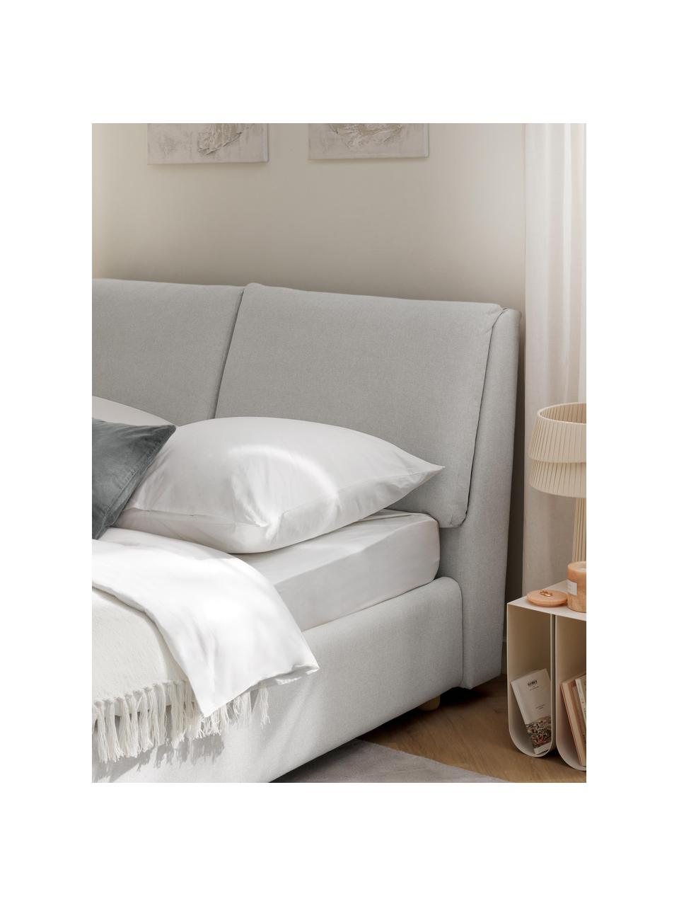 Letto imbottito Laura, Rivestimento: 100% poliestere Il rivest, Tessuto grigio chiaro, legno di quercia, Larg. 140 x Lung. 200 cm