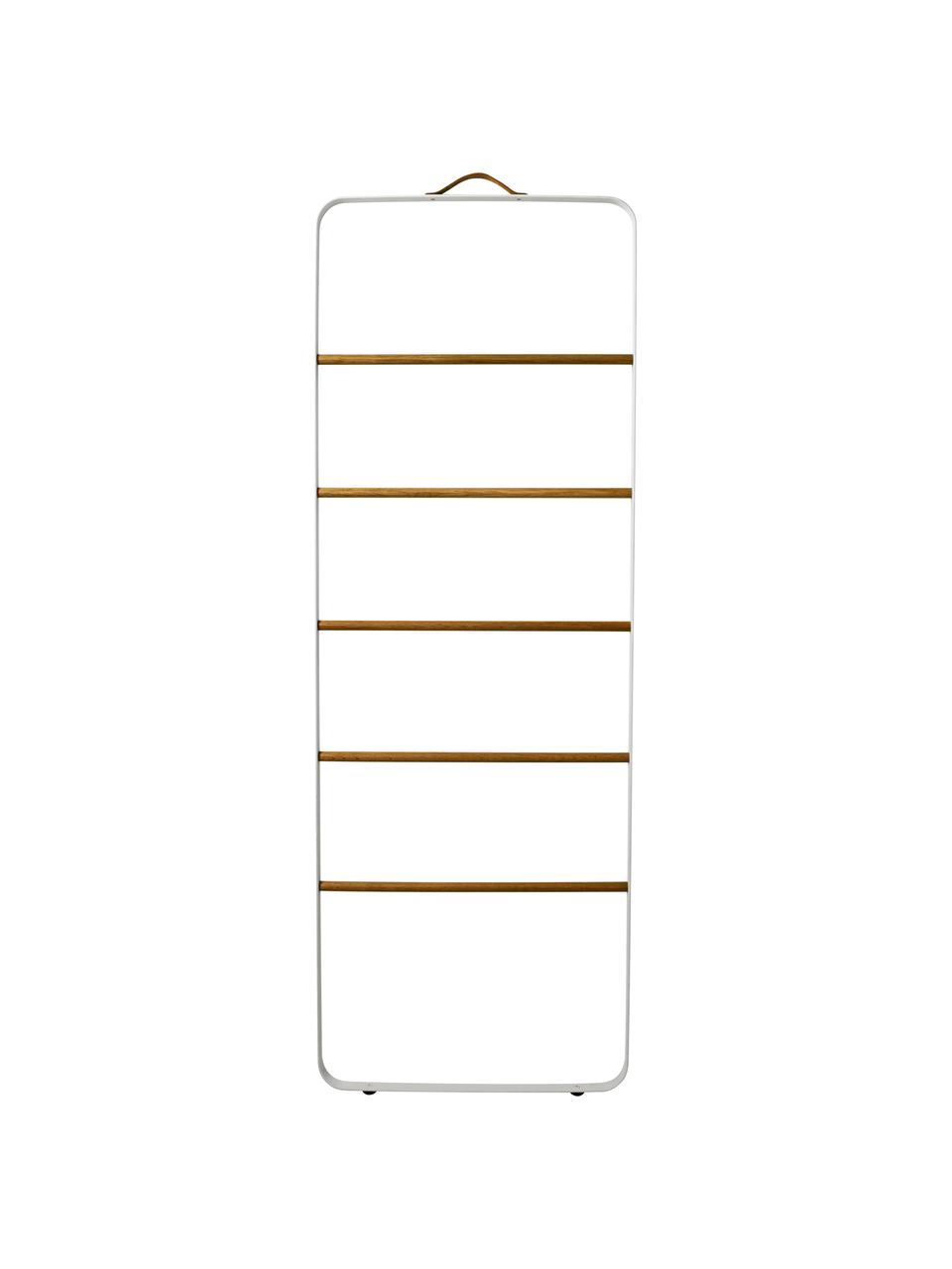 Handtuchleiter Ladder, Gestell: Stahl, pulverbeschichtet, Einlegeböden: Gummibaumholz, gebeizt, Gummibaumholz, Weiß, B 60 x H 170 cm