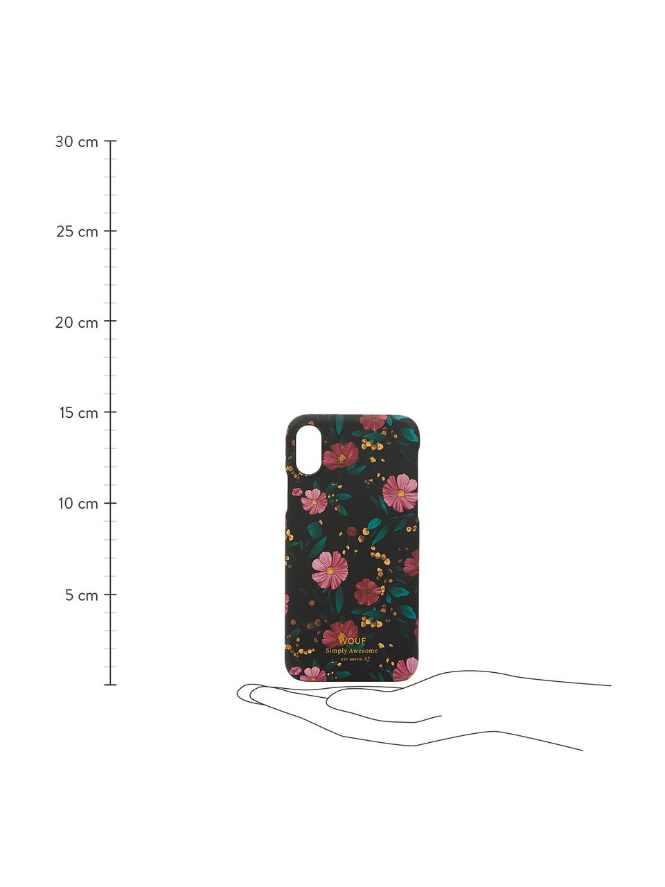 Hülle Black Flowers für iPhone X, Silikon, Schwarz, Mehrfarbig, 7 x 15 cm