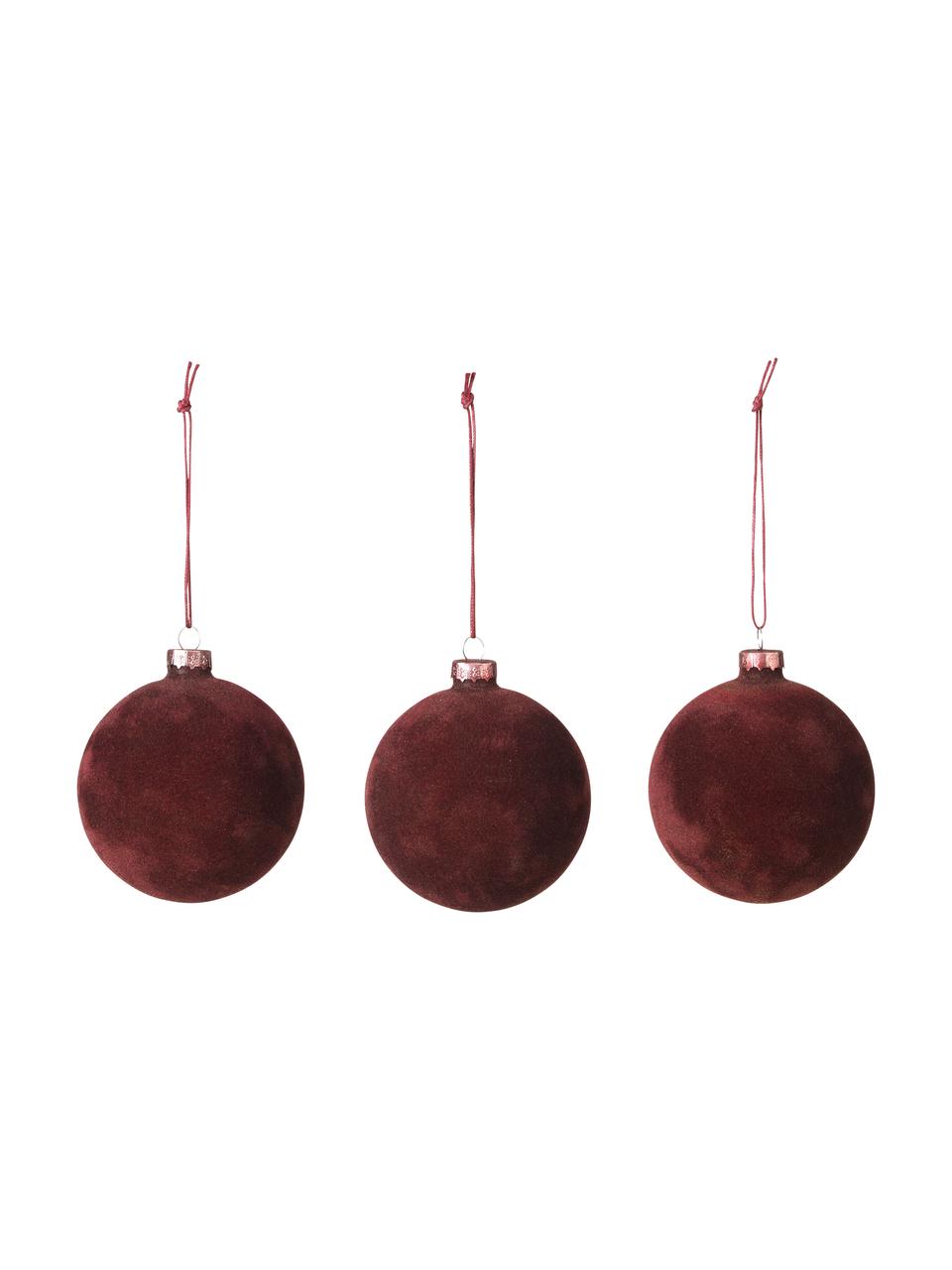 Boules de Noël Alcan, 3 pièces, Verre, velours de polyester, Pourpre, Ø 8 x haut. 8 cm