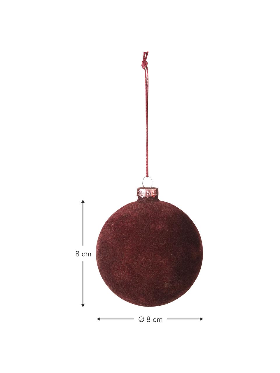 Bolas de Navidad de terciopelo Alcan, 3 uds., Vidrio, terciopelo de poliéster, Rojo oscuro, Ø 8 x Al 8 cm