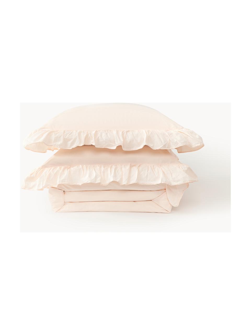 Housse de couette en coton à volants Louane, 100 % coton
Densité 200 fils par pouce carré, qualité confort

Le linge de lit en coton est agréablement doux sur la peau, absorbe bien l'humidité et convient aux personnes allergiques

Le matériau est certifié STANDARD 100 OEKO-TEX®, 4265CIT, CITEVE, Couleur pêche, larg. 200 x long. 200 cm