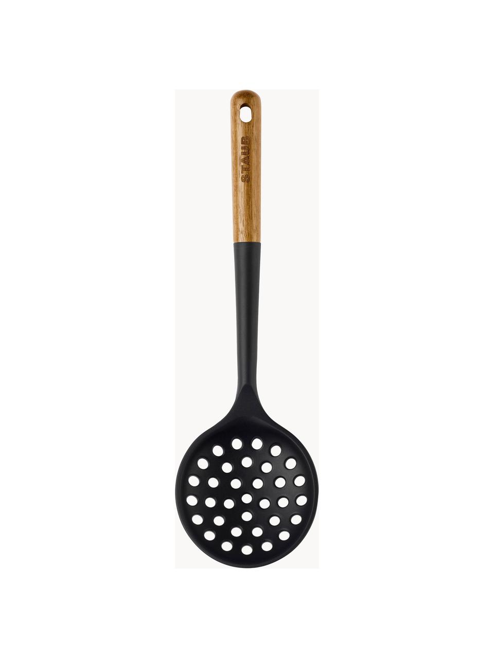 Schiumarola con manico in legno d'acacia Cook, Silicone, legno d'acacia, Nero, legno chiaro, Lung. 31 cm