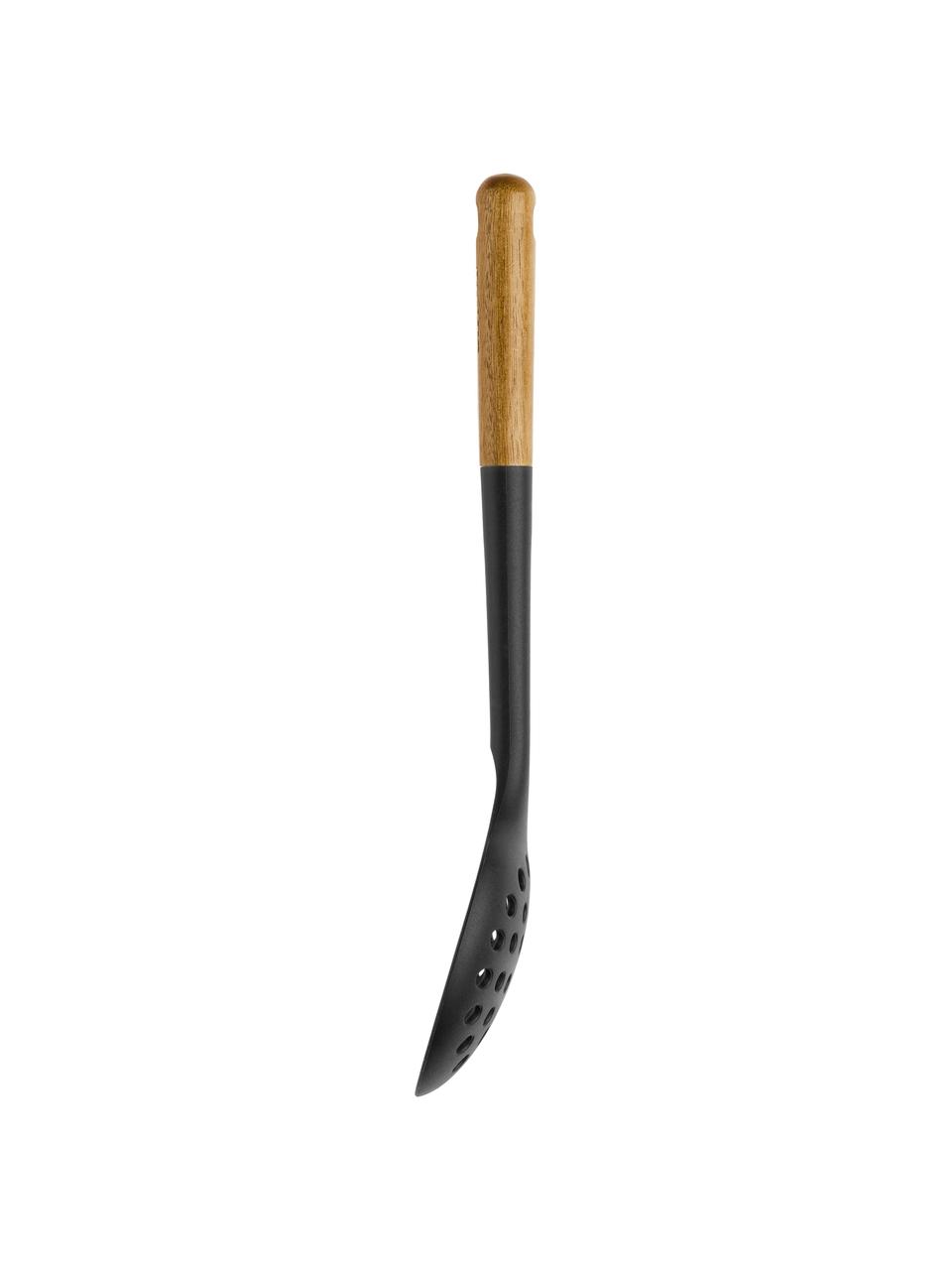 Schiumarola con manico in legno d'acacia Cook, Silicone, legno d'acacia, Nero, legno chiaro, Lung. 31 cm