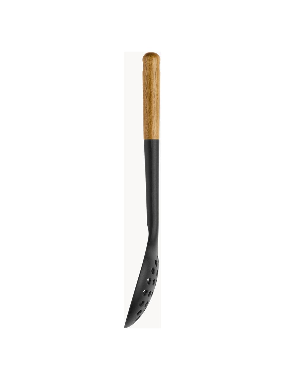Děrovaná naběračka s rukojetí z akáciového dřeva Cook, Silikon, akáciové dřevo, Černá, akáciové dřevo, D 31 cm