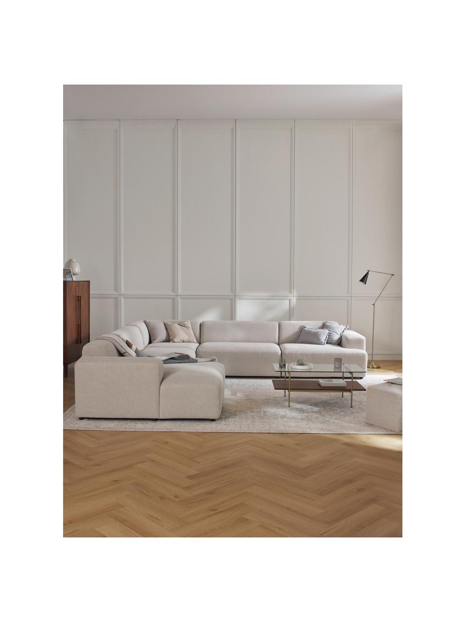 Salon lounge Melva, Tissu beige clair, larg. 339 x prof. 339 cm, dossier à gauche