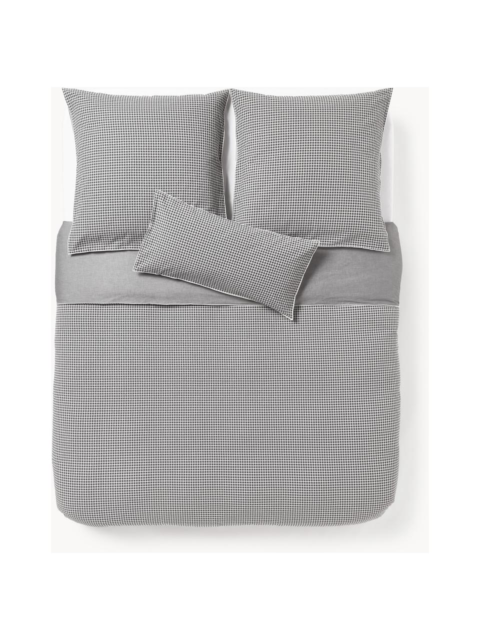 Funda nórdica de sirsaca Davey, Gris oscuro, blanco, Cama 90 cm (155 x 220 cm)