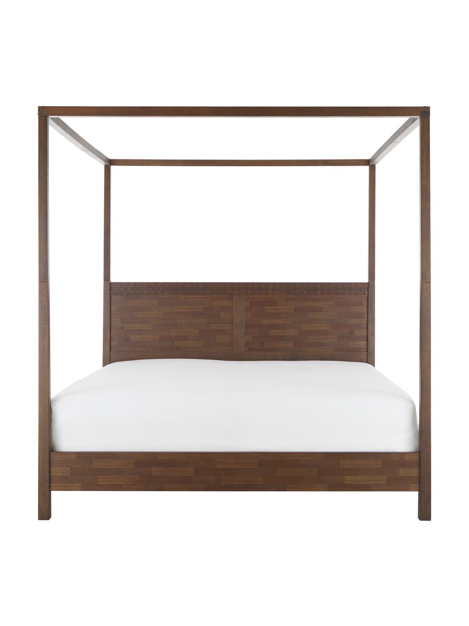 Houten hemelbed Retreat, Mangohout met teakhout-, mahoniehout, en mindihoutfineer, Bruintinten, 180 x 200 cm