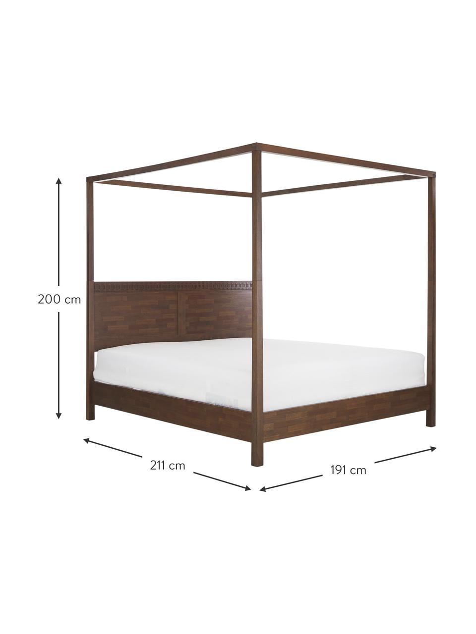 Himmelbett Retreat aus Holz, Mangoholz mit Furnierstücken aus Teakholz, Mahagoniholz, Mindiholz, Dunkelbrauntöne, 180 x 200 cm