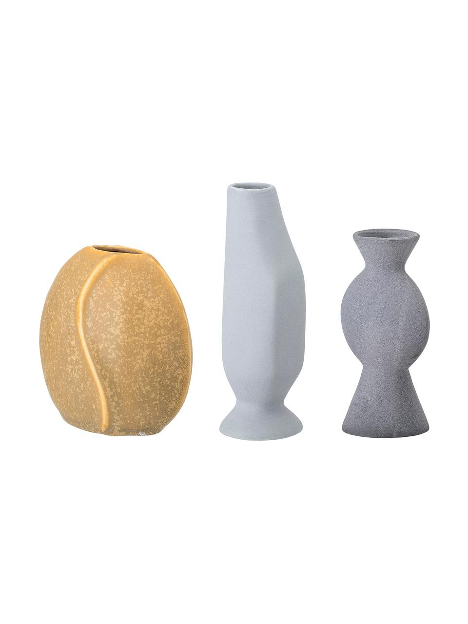 Petit vase fait main Lubava, 3 élém., Grès cérame, Jaune, gris clair, gris, Lot de différentes tailles