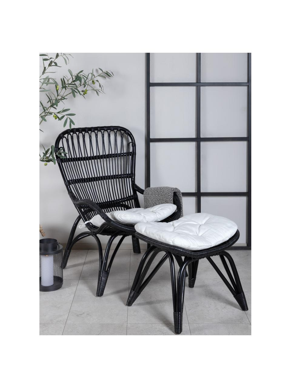 Fauteuil de jardin en rotin avec tabouret Ella, Rotin, polyester, Noir, larg. 66 x prof. 131 cm