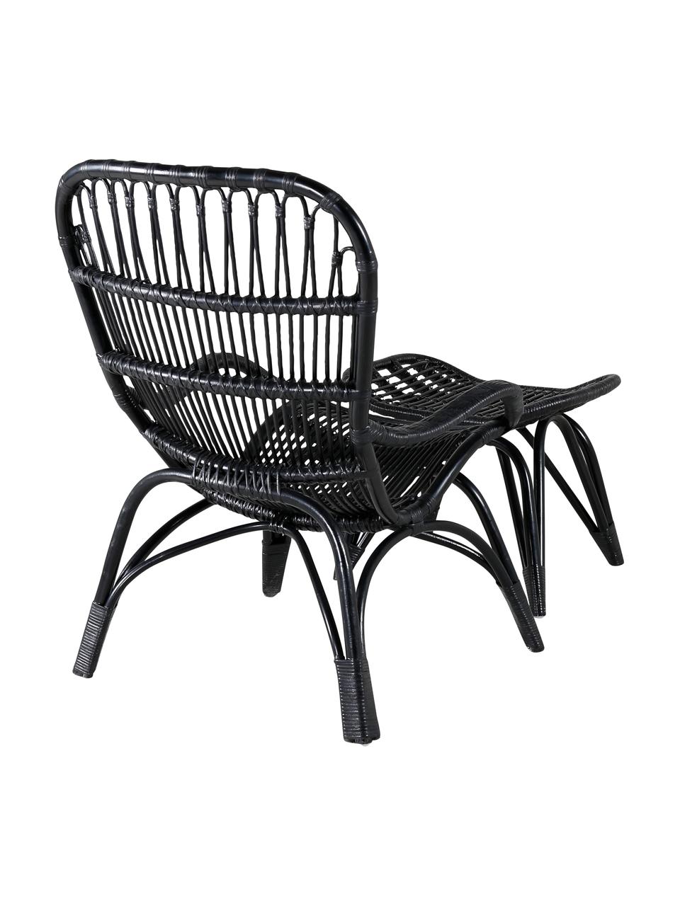 Poltrona da giardino in rattan con poggiapiedi Ella, Rattan, poliestere, Nero, Larg. 66 x Prof. 131 cm