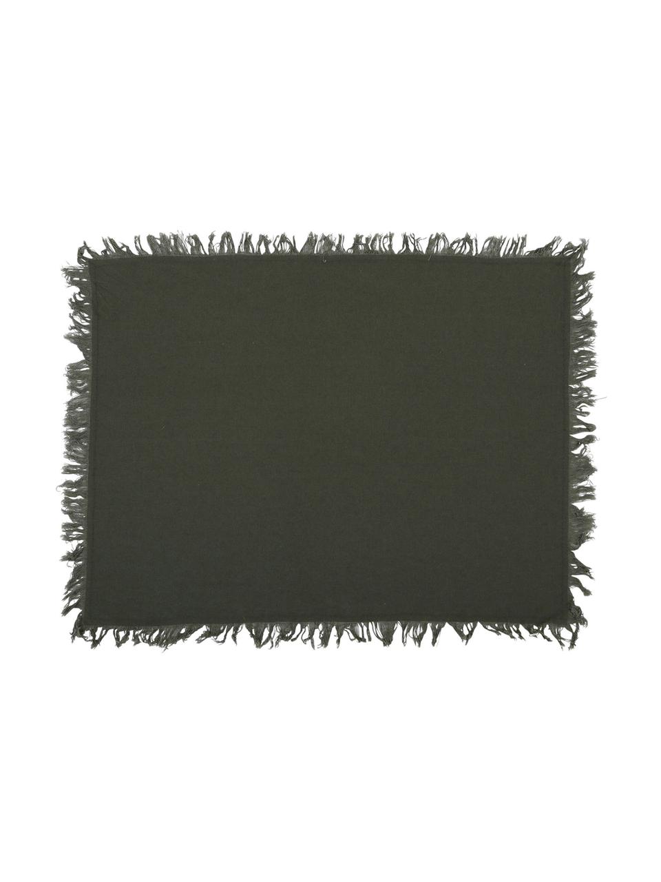 Baumwoll-Tischsets Nalia in Grau mit Fransen, 2 Stück, Baumwolle, Grau, B 50 x L 40 cm