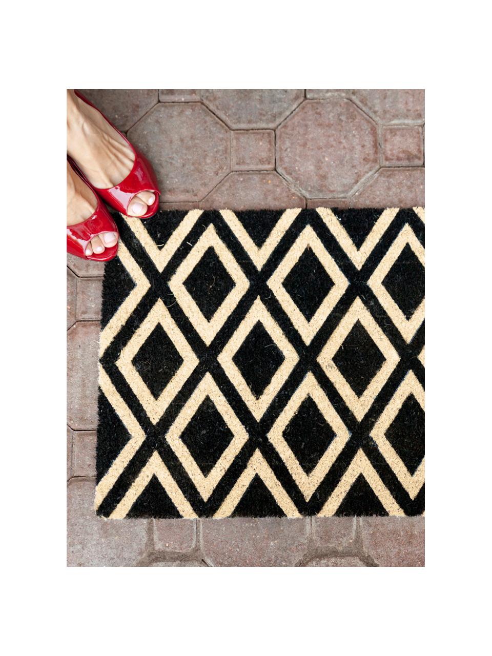 Paillasson Rhombi, Noir, beige, larg. 40 x long. 60 cm