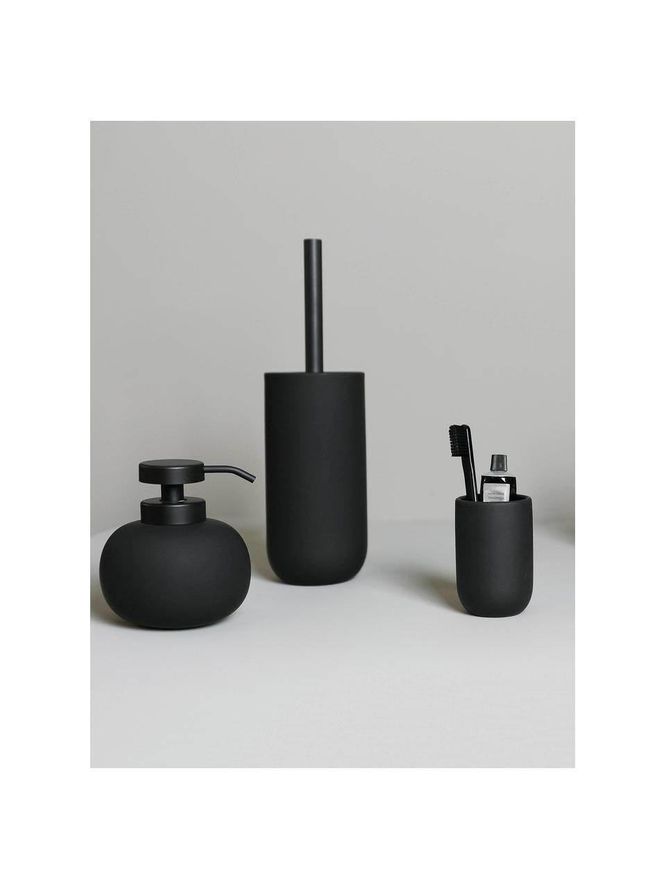 Dosatore di sapone Lotus, Contenitore: ceramica, Testa della pompa: metallo, Nero, Ø 11 x A 13 cm