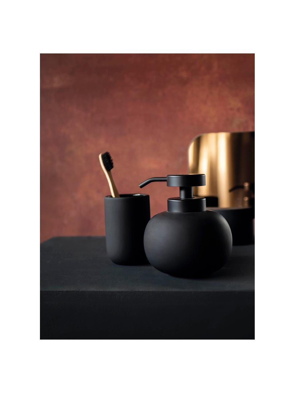 Keramik-Seifenspender Lotus, Behälter: Keramik, Pumpkopf: Metall, Schwarz, Ø 11 x H 13 cm