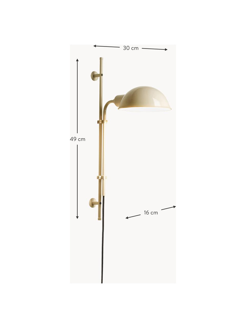 Wandleuchte Funiculí mit Stecker und verstellbarem Lampenschirm, Lampenschirm: Aluminium, beschichtet, Hellbeige, glänzend, T 30 x H 49 cm