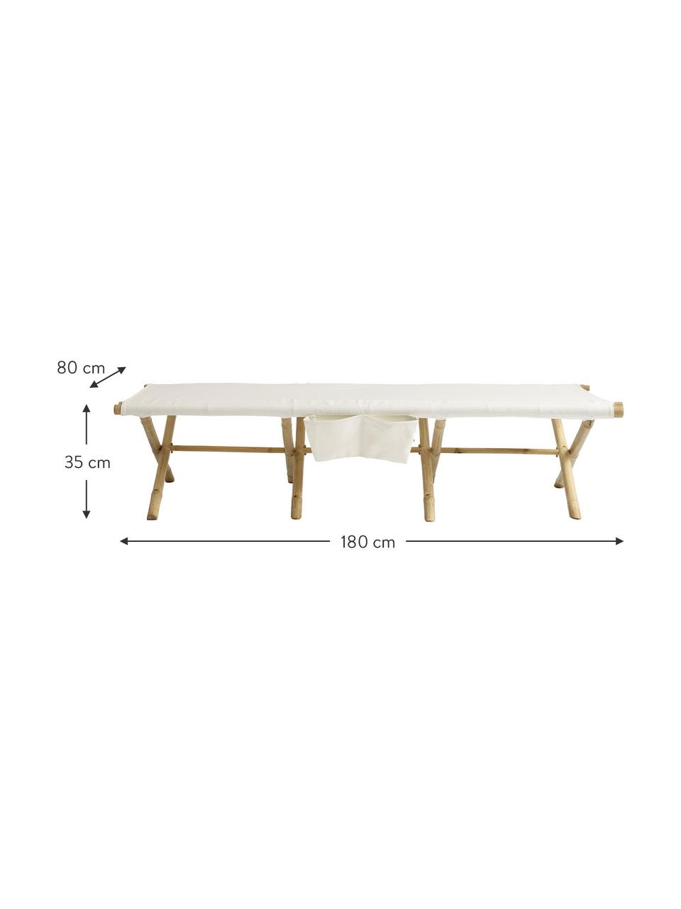 Bamboe zonnebed Bambed, inklapbaar, Frame: bamboe, Bekleding: 100% katoen, Wit, bruin, 180 x 80 cm