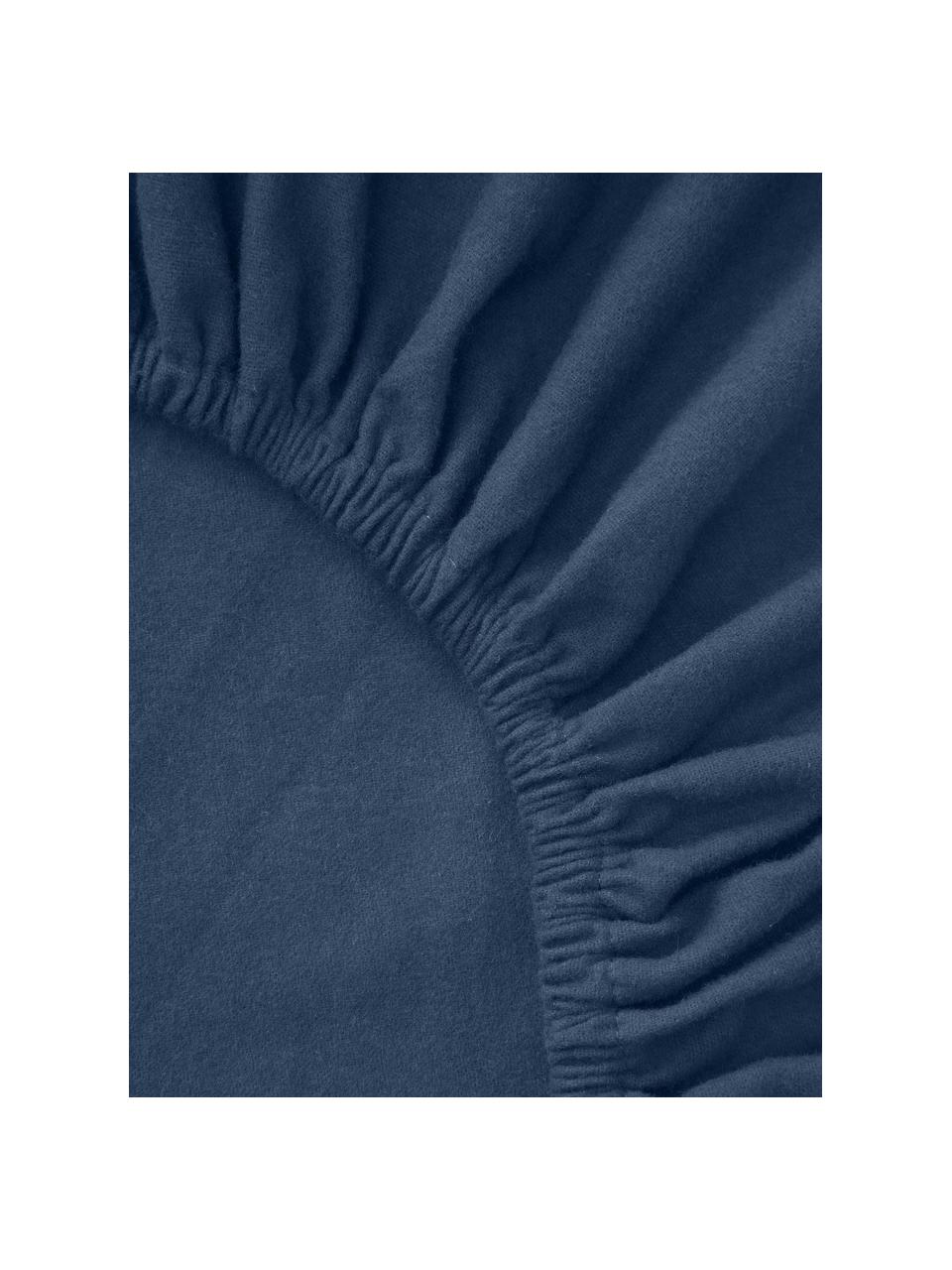 Lenzuolo con angoli boxspring in flanella Biba, Blu scuro, Larg. 200 x Lung. 200 cm, Alt. 35 cm