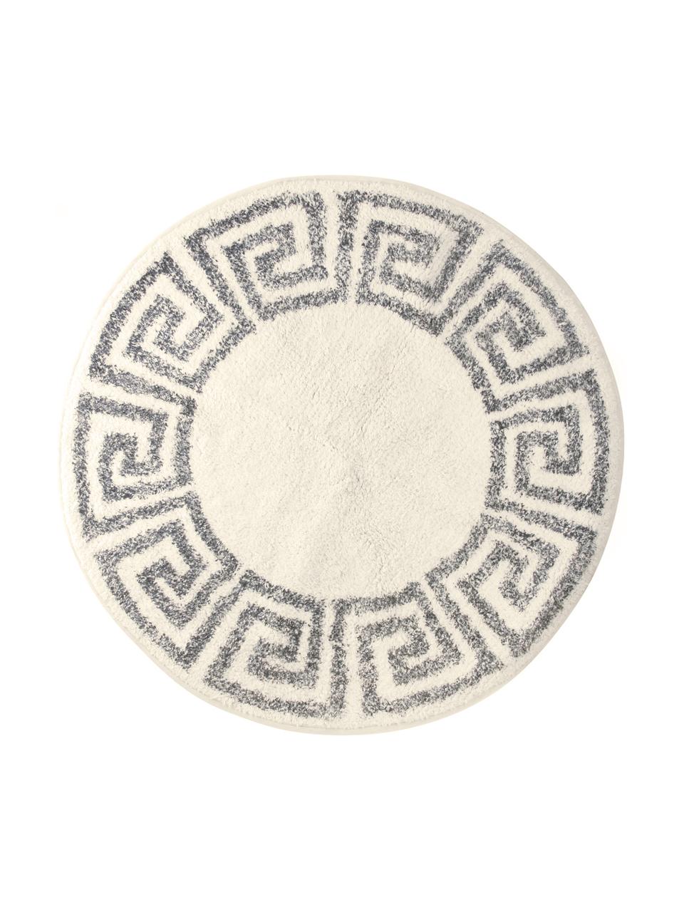 Grote ronde badmat Greek, antislip, Bovenzijde: 100% katoen, Onderzijde: silicone, Crèmekleurig, grijs, Ø 120 cm