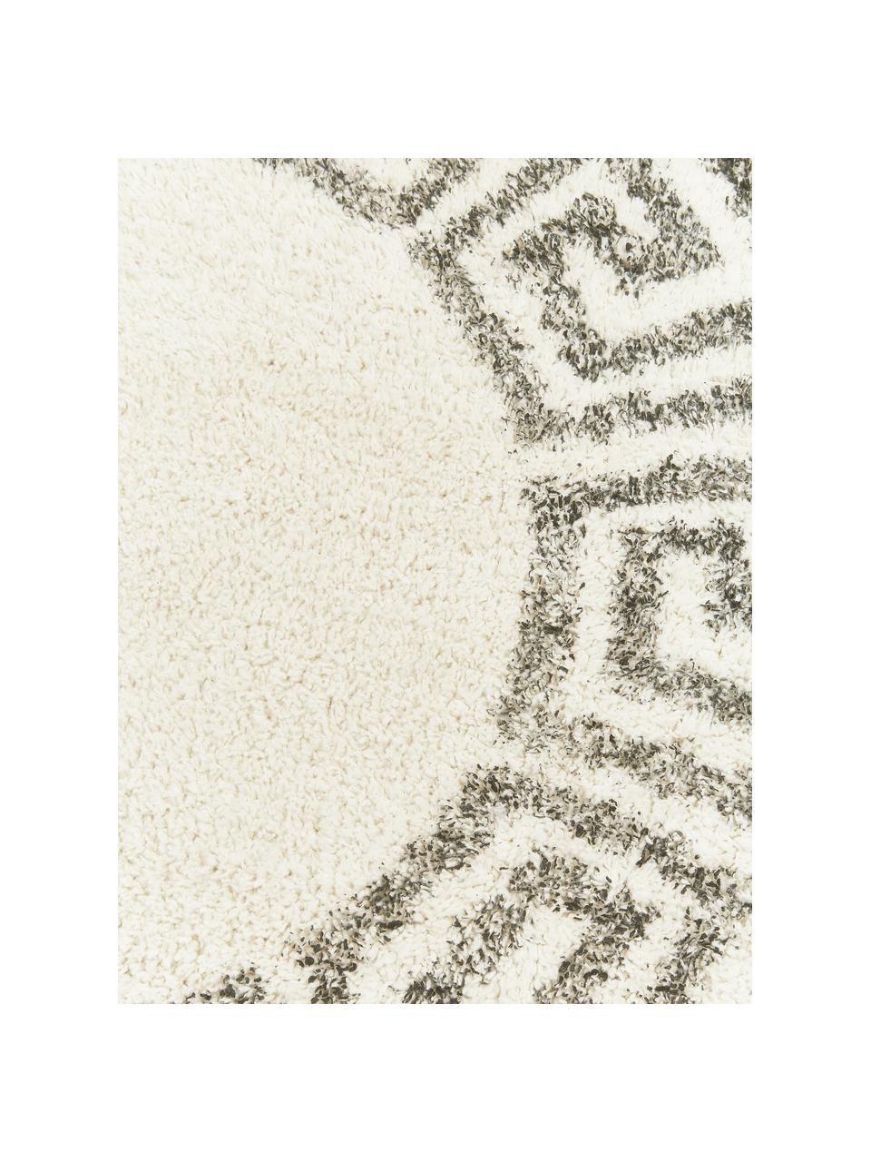 Grote ronde badmat Greek, antislip, Bovenzijde: 100% katoen, Onderzijde: silicone, Crèmekleurig, grijs, Ø 120 cm