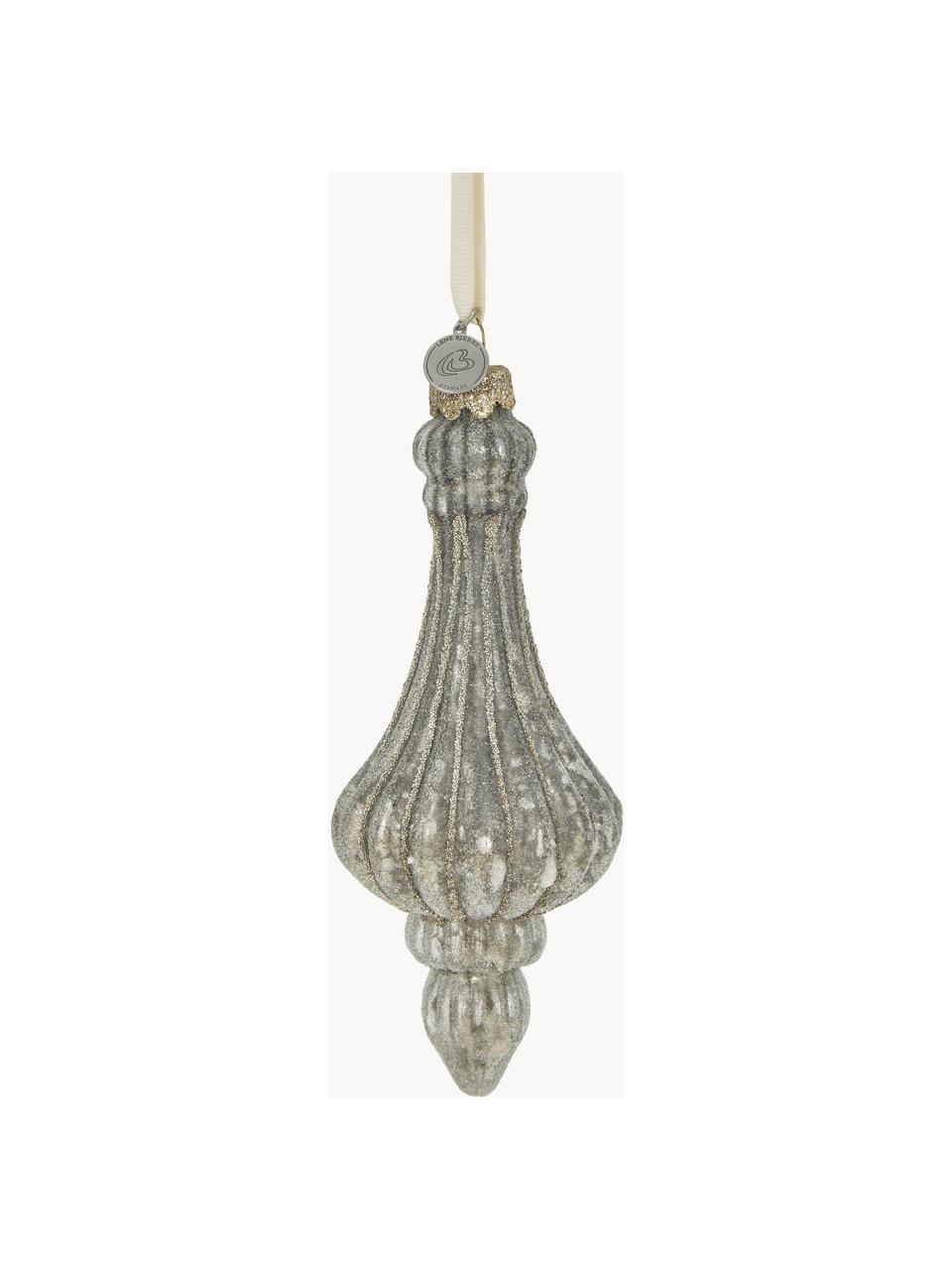 Handgefertigter Deko-Anhänger Norille H 16, 2 Stück, Glas, Grau, Ø 7 x H 16 cm