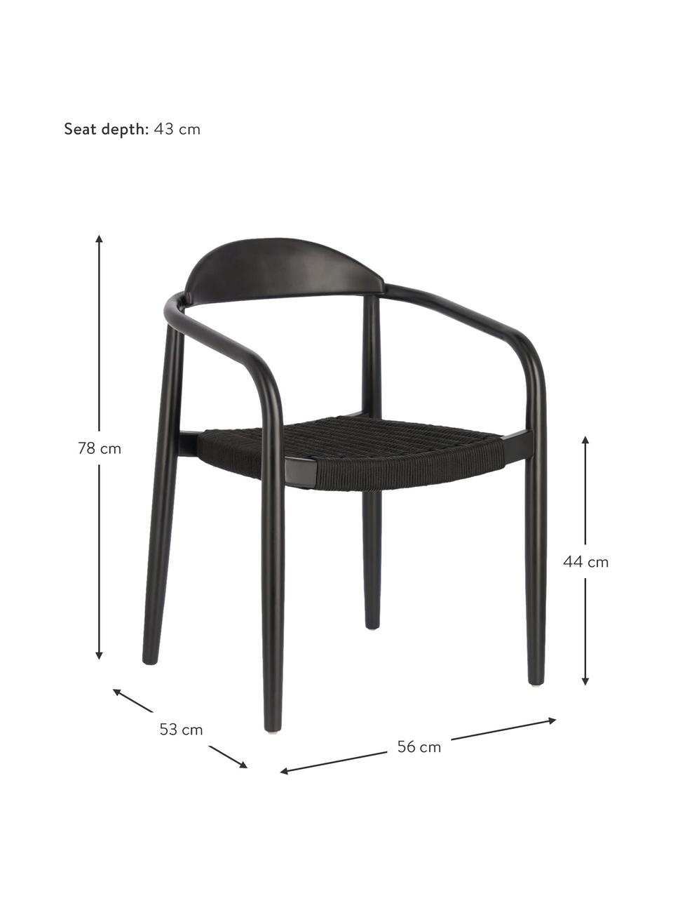 Massivholz-Armlehnstuhl Nina, Gestell: Massives Eukalyptusholz, , Sitzfläche: Polyester, UV-beständig, Schwarz, B 56 x T 53 cm