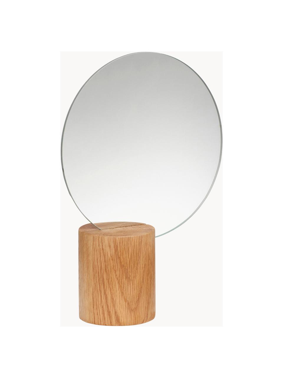 Runder Dekospiegel Edge mit Eichenholzfuß, Fuß: Eichenholz, Spiegelfläche: Spiegelglas Dieses Produk, Eichenholz, Ø 21 x H 28 cm