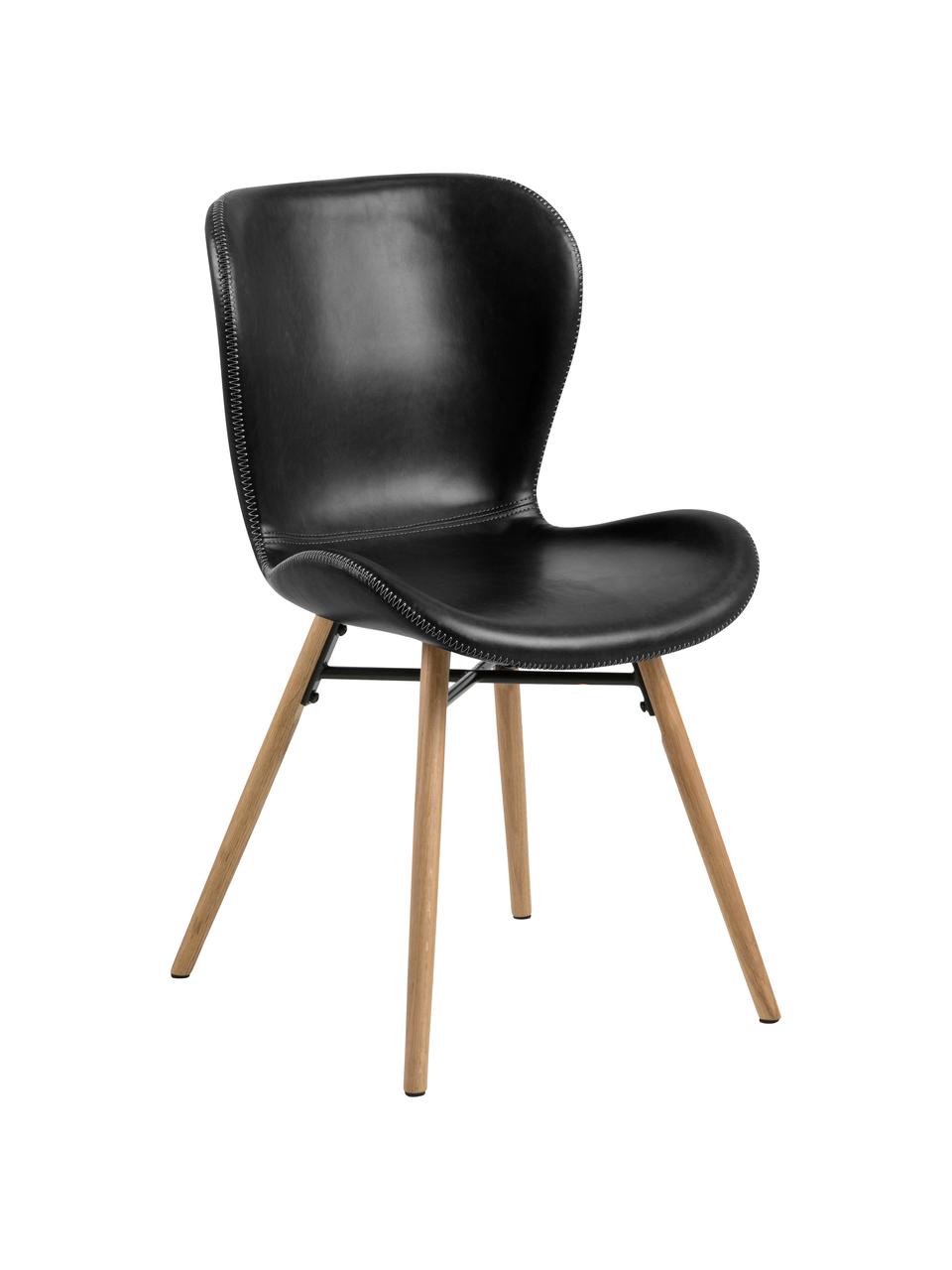 Kunstleren stoelen Batilda in zwart, 2 stuks, Bekleding: kunstleer (polyurethaan), Poten: eikenhout, geolied, Kunstleer zwart, B 47 x D 53 cm