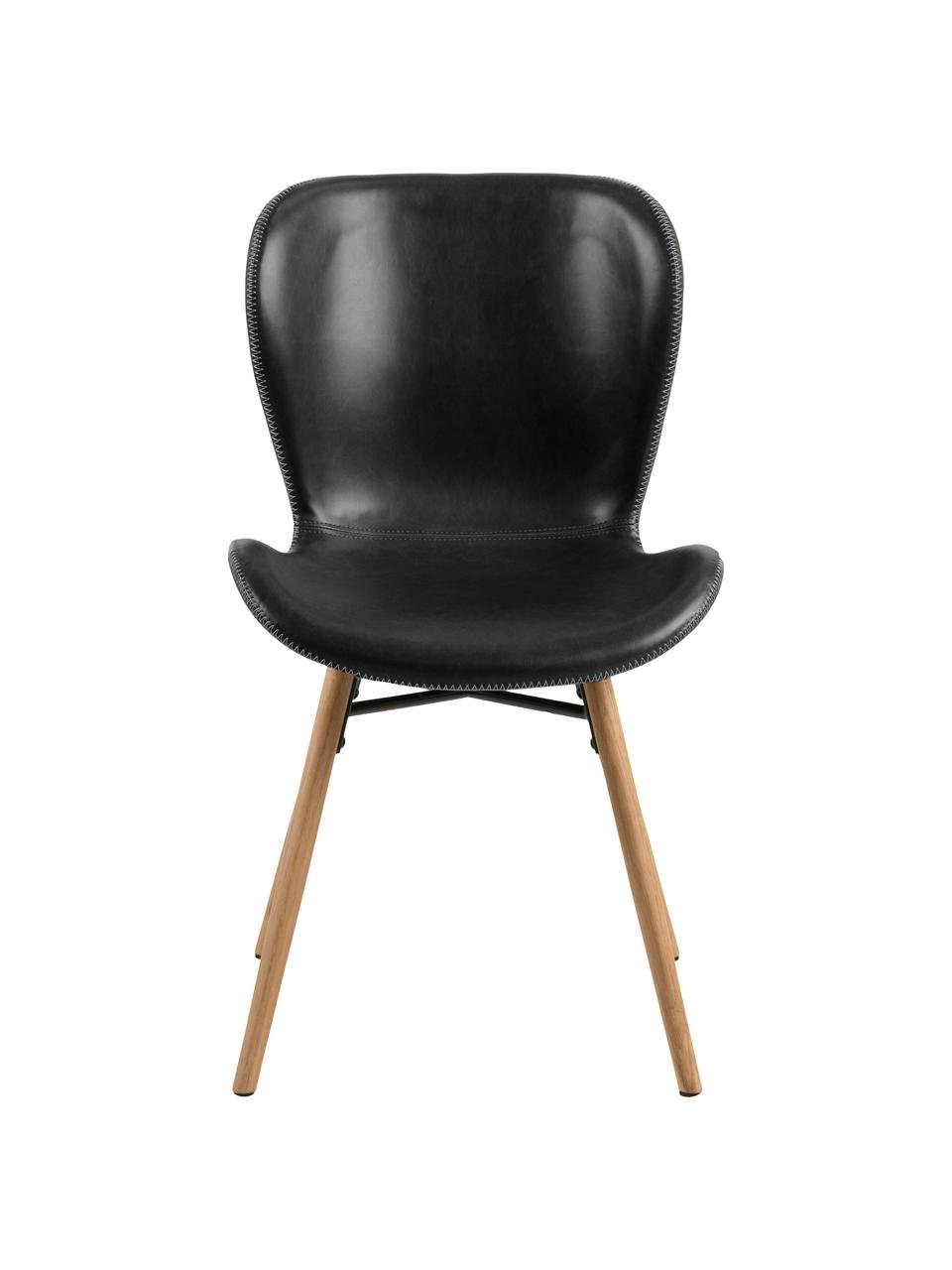 Kunstleren stoelen Batilda in zwart, 2 stuks, Bekleding: kunstleer (polyurethaan), Poten: eikenhout, geolied, Kunstleer zwart, B 47 x D 53 cm