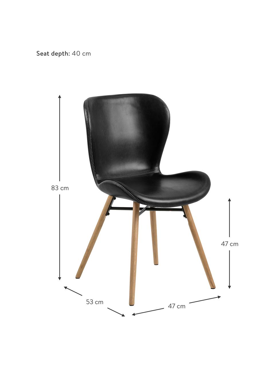 Chaise en cuir synthétique rembourrée Batilda, 2 pièces, Cuir synthétique noir, larg. 47 x prof. 53 cm