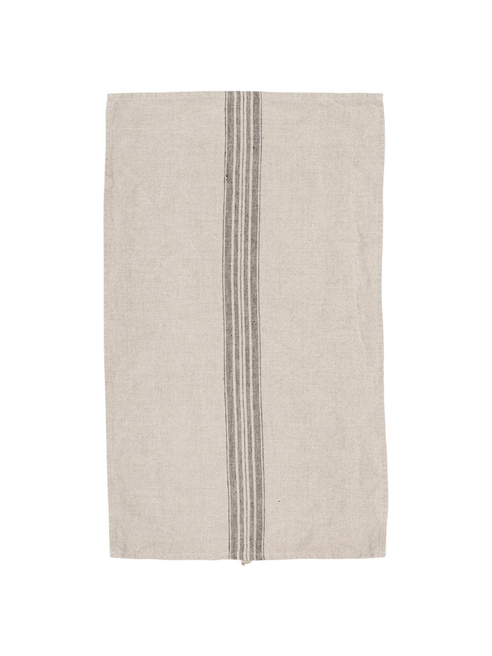 Ręcznik kuchenny z lnu Jara, 2 szt., Beżowy, czarny, S 45 x D 70 cm