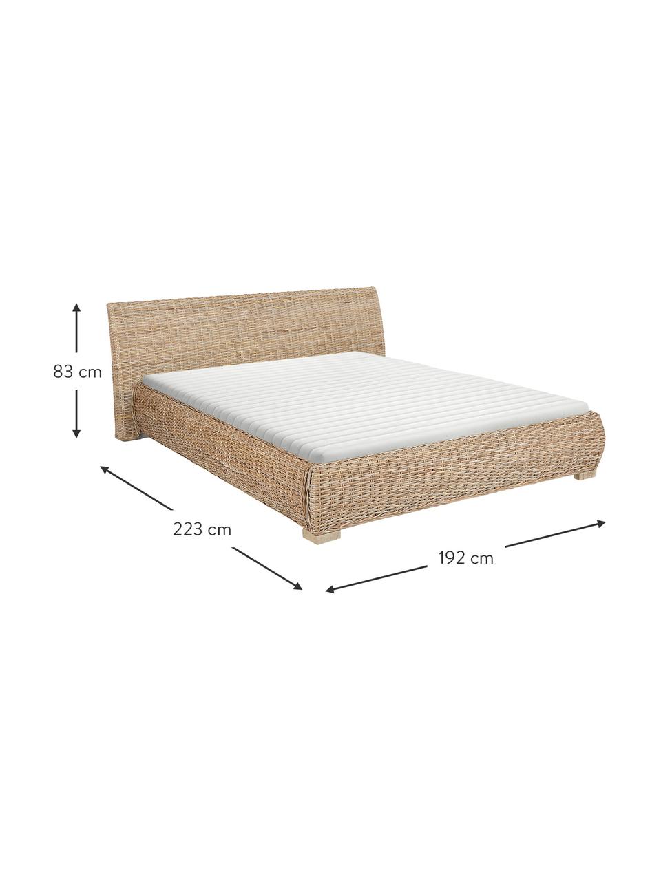 Rotan bed Kubu met hoofdeinde, Frame: rotan, getint, Rotankleurig, 160 x 200 cm