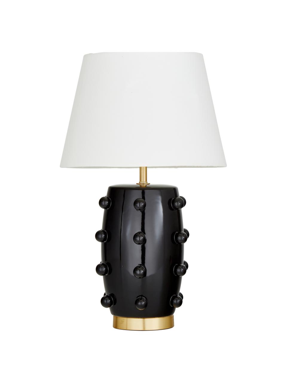 Velká stolní lampa z karamiky Leandra, Podstava lampy: černá, mosazná Stínidlo: bílá Kabel: transparentní, Ø 36 cm, V 57 cm