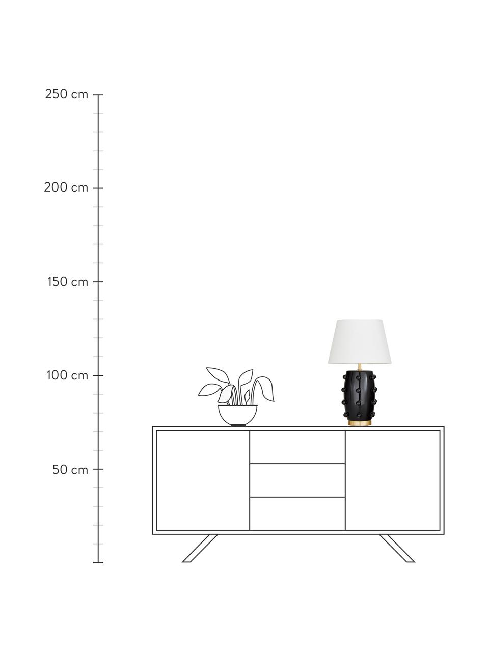 Große Keramik-Tischlampe Leandra, Lampenfuß: Keramik, Lampenschirm: Textil, Sockel: Metall, vermessingt, Schwarz, Messingfarben, Weiß, Ø 36 x H 57 cm