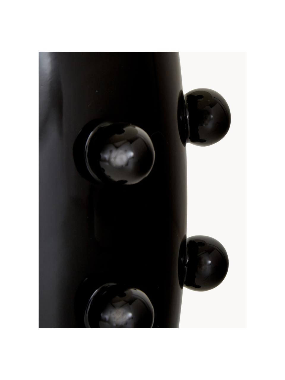 Große Keramik-Tischlampe Leandra, Lampenfuß: Keramik, Lampenschirm: Textil, Sockel: Metall, vermessingt, Schwarz, Weiß, Goldfarben, Ø 36 x H 57 cm