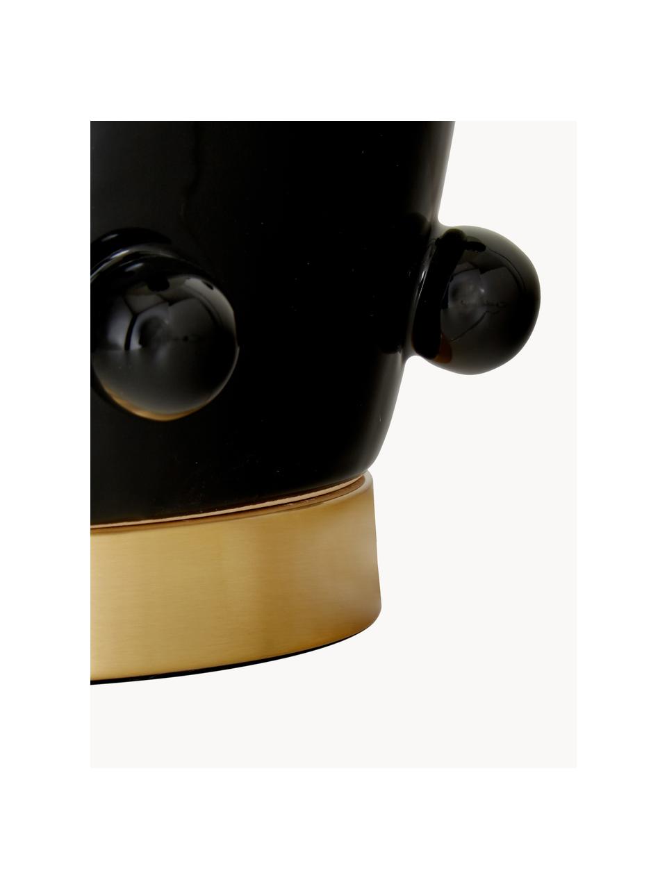 Grosse Keramik-Tischlampe Leandra, Lampenschirm: Textil, Sockel: Metall, vermessingt, Schwarz, Weiss, Goldfarben, Ø 36 x H 57 cm