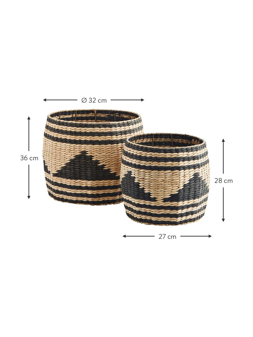 Aufbewahrungskörbe-Set Pyramid aus Binsengeflecht, 2er-Set, Gestell: Metall, Schwarz, Beige, Set mit verschiedenen Größen