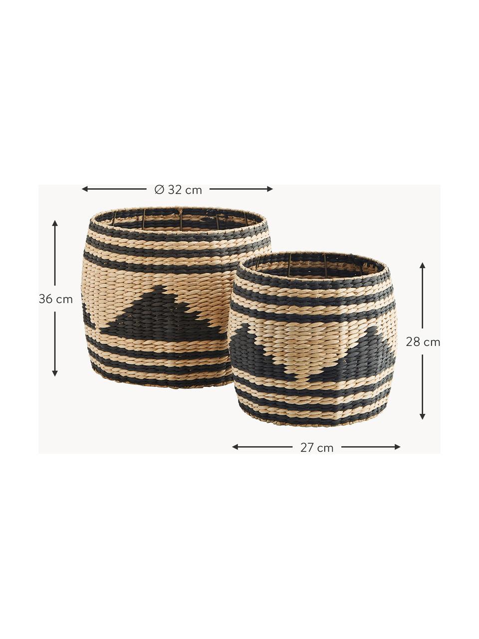 Set de cestas de jacinto de agua Pyramid, 2 uds., Estructura: metal, Negro, beige, Set de diferentes tamaños