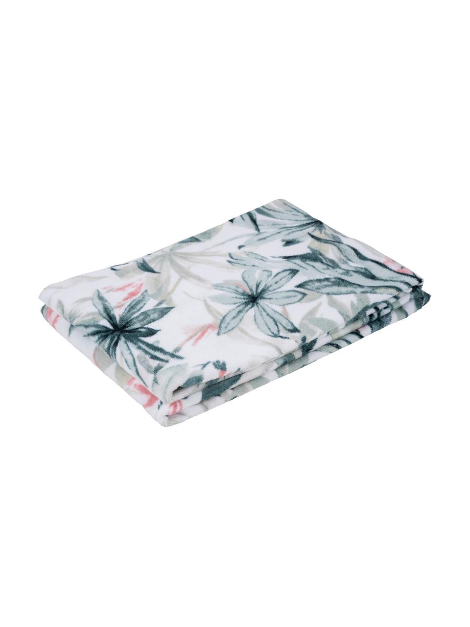 Serviette de toilette en coton à imprimé tropical Foglia, Blanc, multicolore