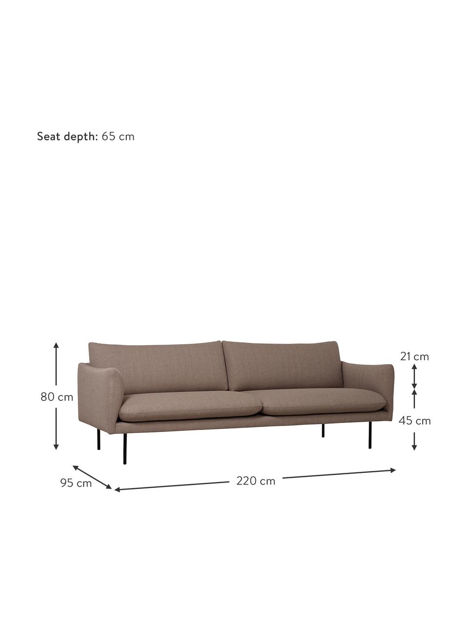 Divano 3 posti con piedini in metallo Moby, Rivestimento: poliestere Il rivestiment, Struttura: legno di pino massiccio, , Piedini: metallo verniciato a polv, Tessuto taupe, Larg. 220 x Prof. 95 cm