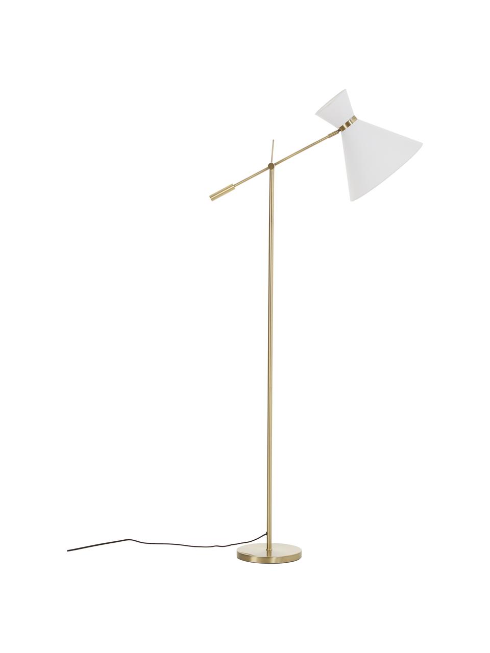 Retro leeslamp Audrey met XXL stoffen lampenkap, Lampenkap: textiel, Lampvoet: gegalvaniseerd metaal, Wit, goudkleurig, B 79 cm x H 176 cm