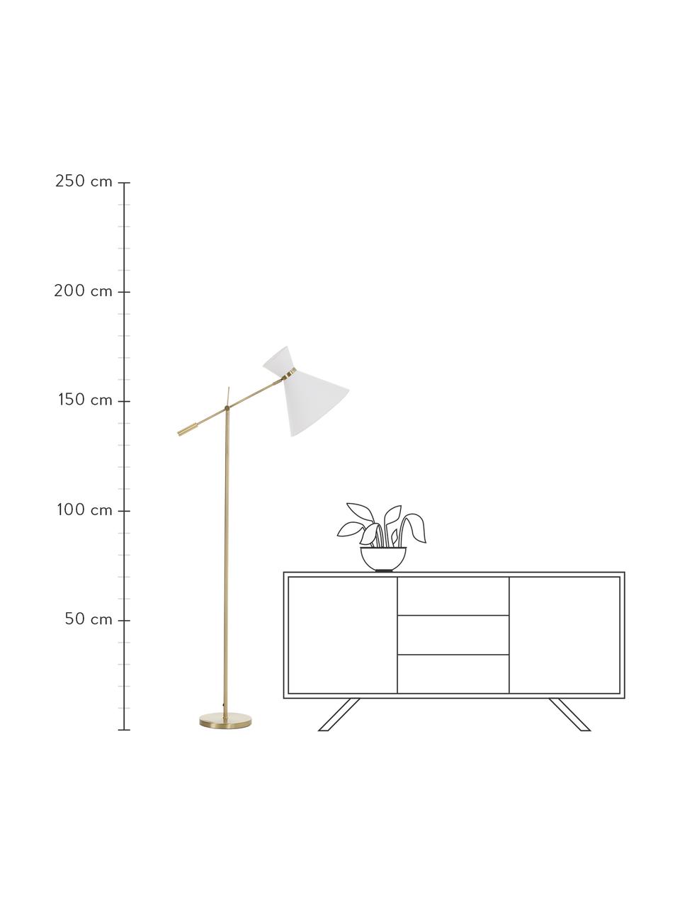 Retro-Leselampe Audrey mit XXL Stoffschirm, Lampenschirm: Textil, Lampenfuß: Metall, galvanisiert, Weiß, Goldfarben, B 79 x H 176 cm