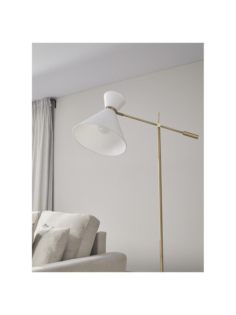 Retro lampa na čítanie s XXL tienidlom Audrey, Biela, zlatá, Š 79 x V 176 cm